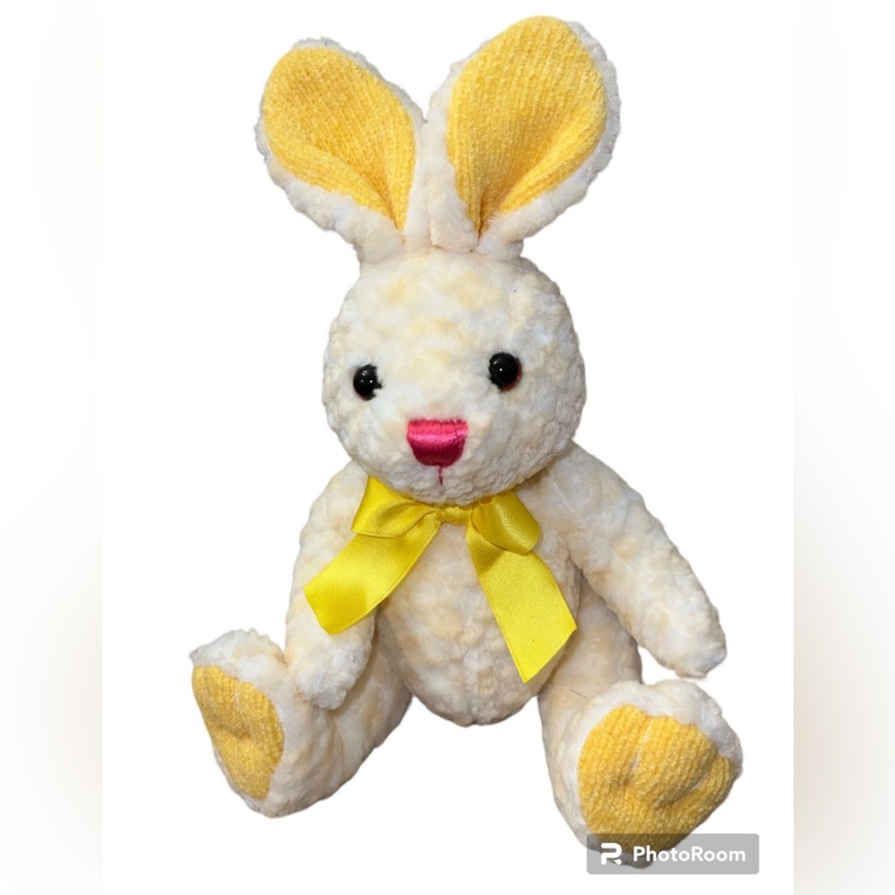 Caltoy yellow Textured bunny corduroy ears feet pink nose stuffed plush lovey